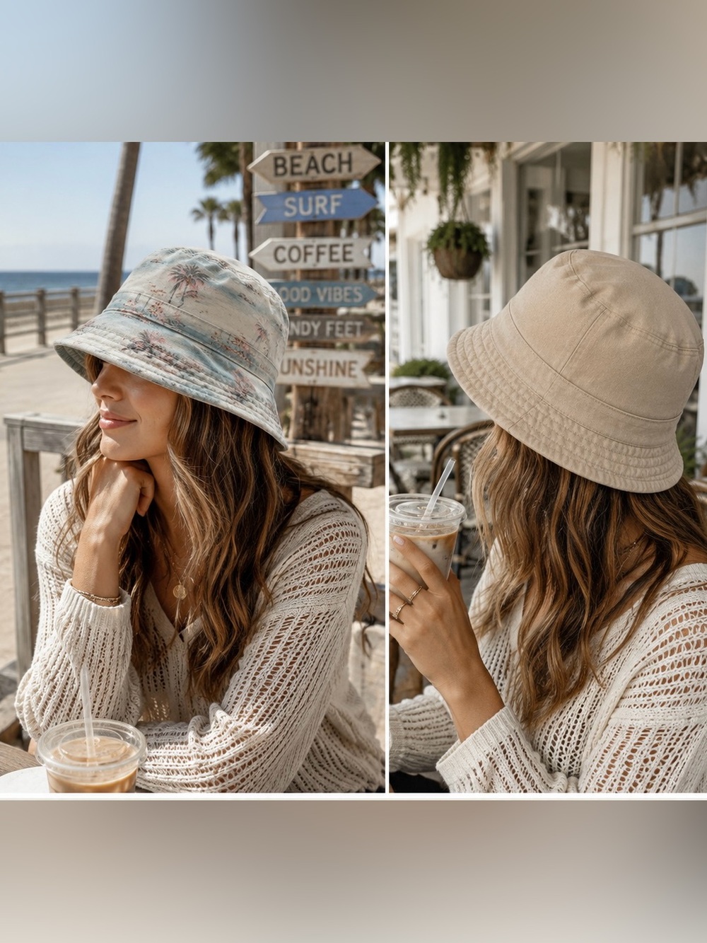 American Eagle Reversible Bucket Hat Tropical Print Khaki Cotton One Size